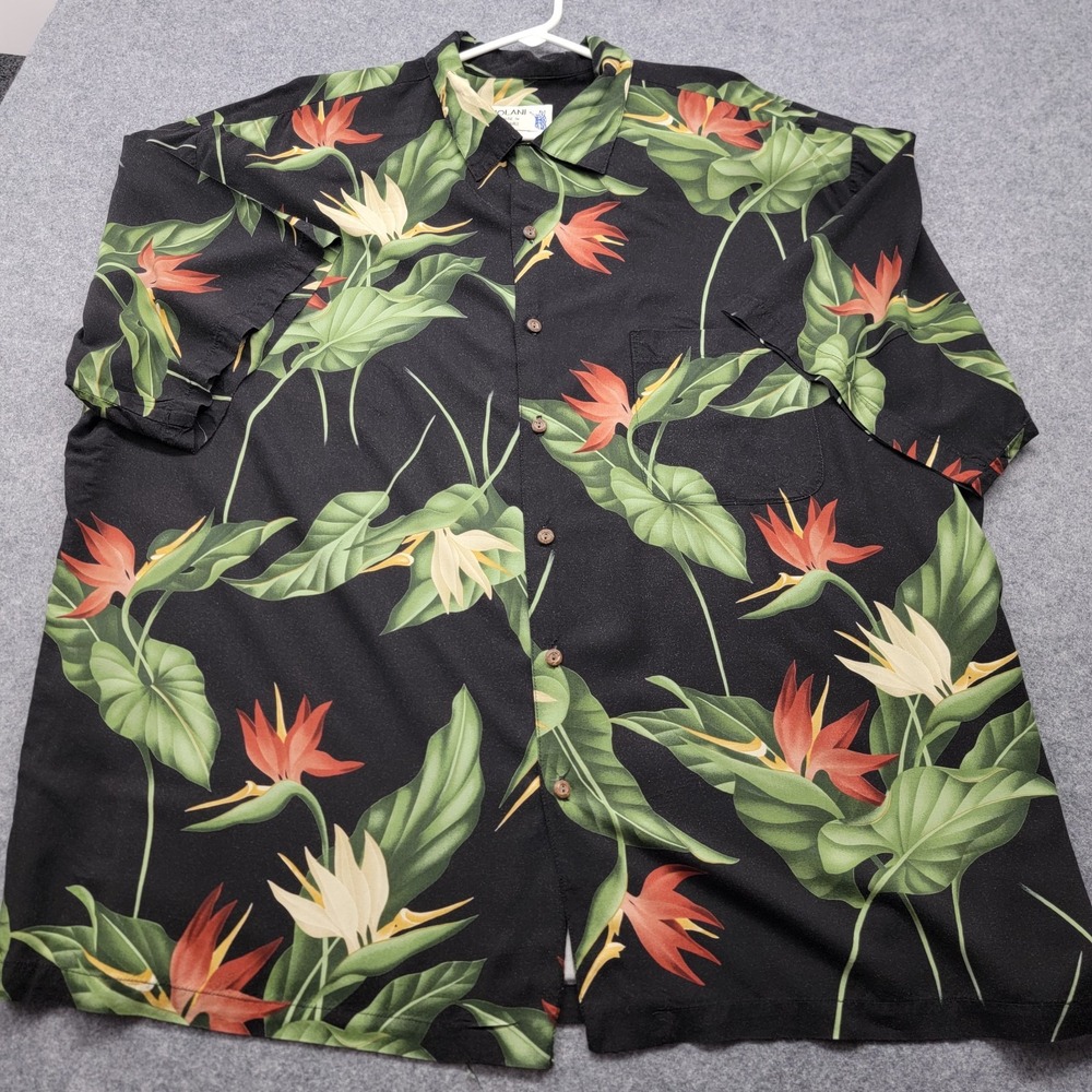 VTG Iolani Shirt Mens 3XLBlack Floral Hawaiian Short Sleeve Button Up Casual
